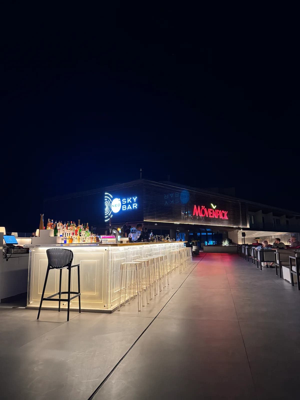 NEO Sky Bar on the rooftop of Mövenpick Resort Al Marjan Island.