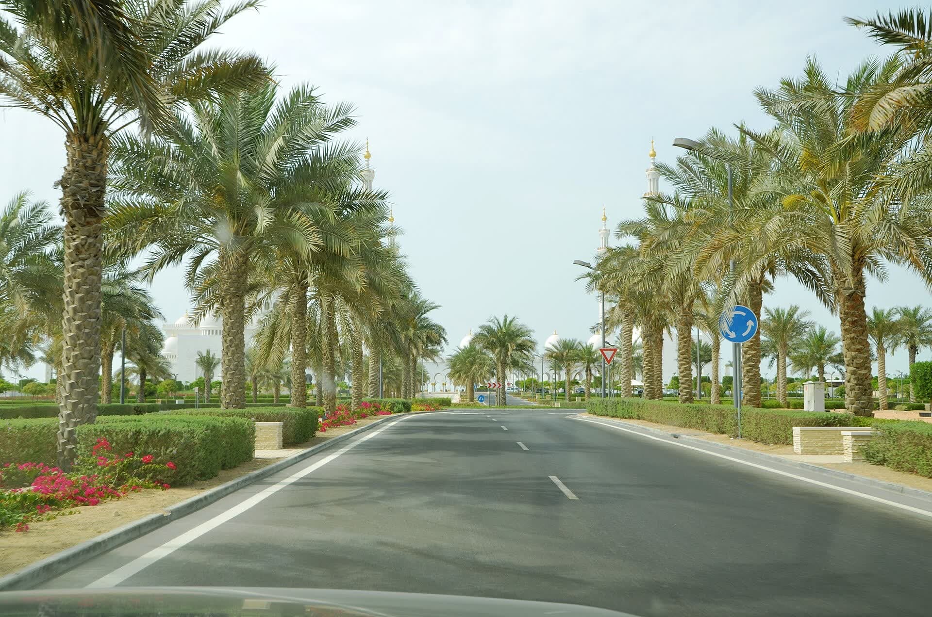 The approach to Sheikh Zayed Grand Mosque in Abu Dhabi.